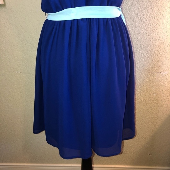 Tea & Cup Dress Blue Two Tone Dress Spaghetti Straps Gathered Waist Size Large - Picture 9 of 9